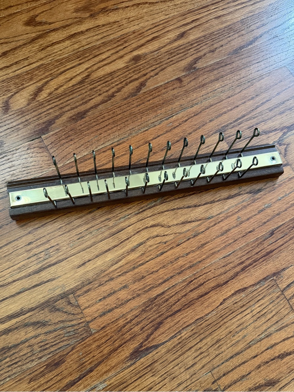 Vintage Wood & Brass Tie Scarf Belt Holder Rack Organizer Holds 24